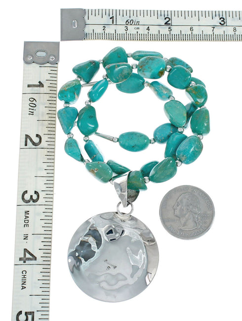 Navajo Turquoise Sterling Silver Pendant Bead Necklace X10730